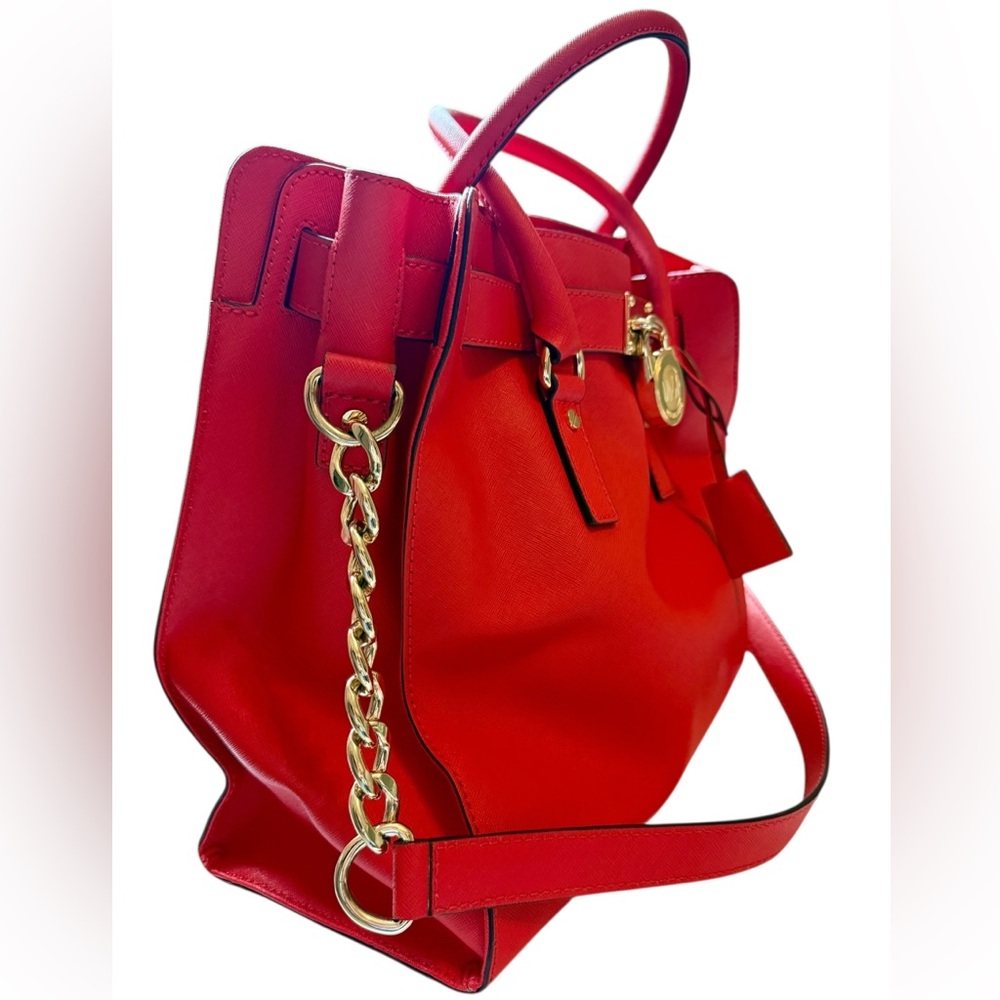Michael Kors Vibrant Red Leather Tote Bag - Picture 3 of 7